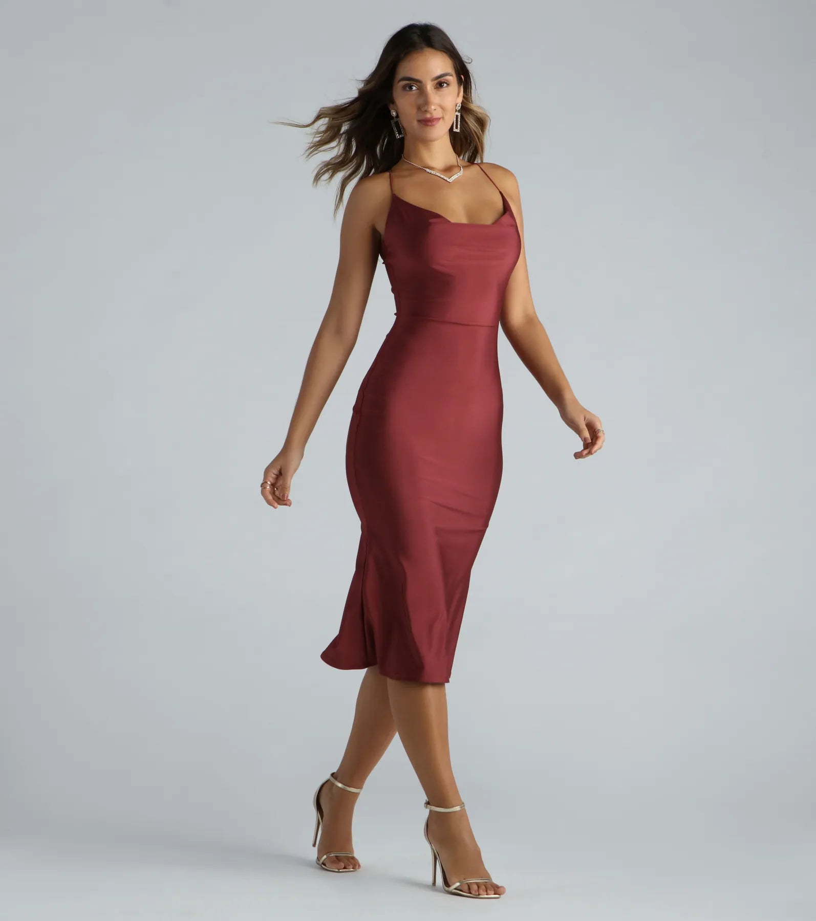Flatter Me Satin-Knit Midi Dress - Image 11