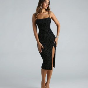 What A Look Velvet Marble Pattern Midi Dress