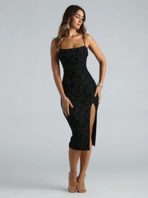 What A Look Velvet Marble Pattern Midi Dress