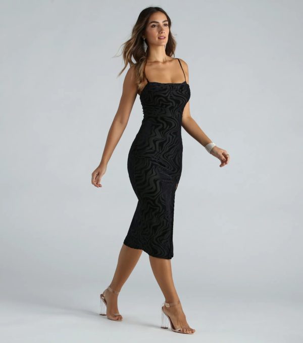 What A Look Velvet Marble Pattern Midi Dress - Image 3
