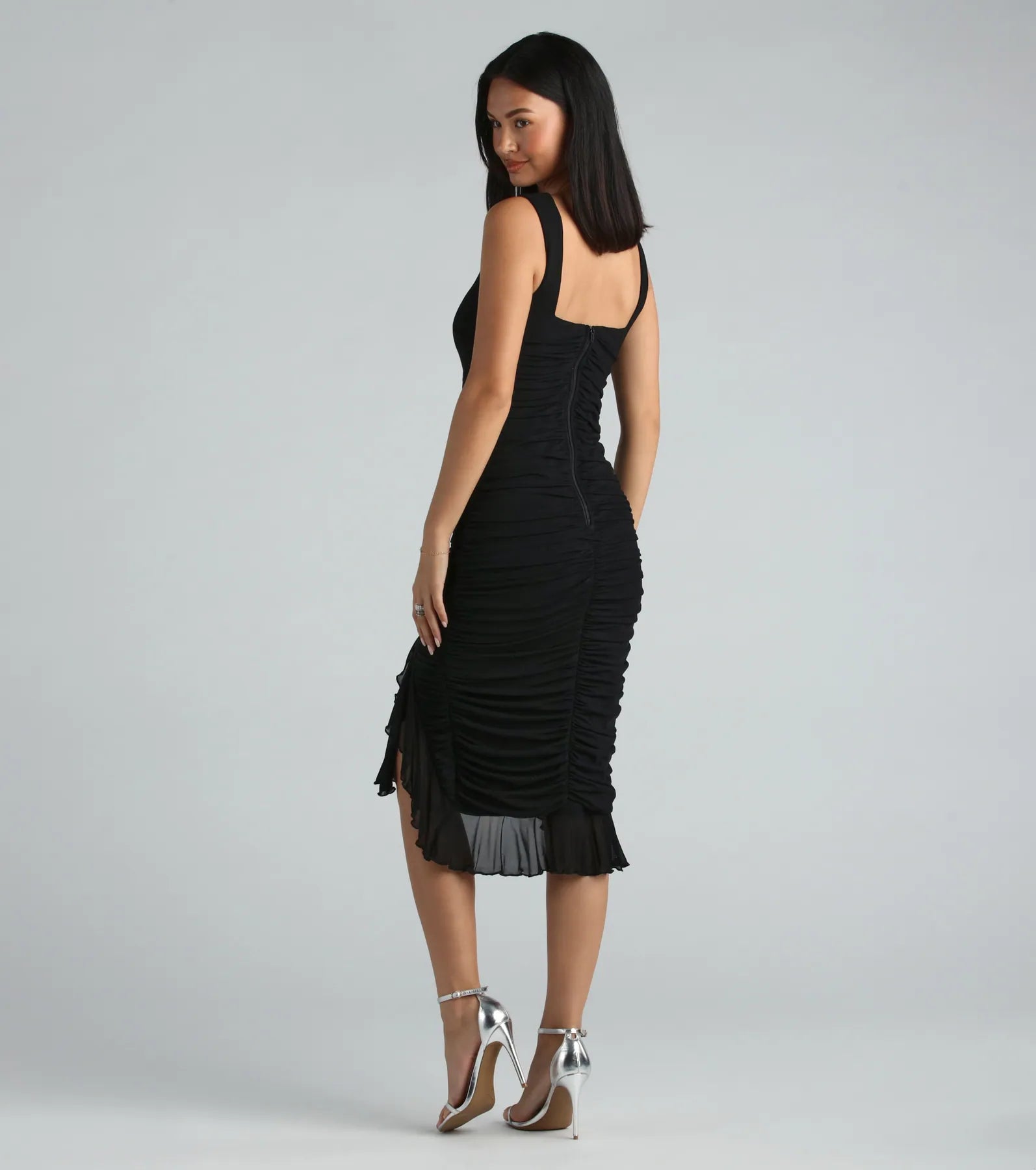 Casey Formal Mesh High Neck Ruffle Midi Dress - Image 2