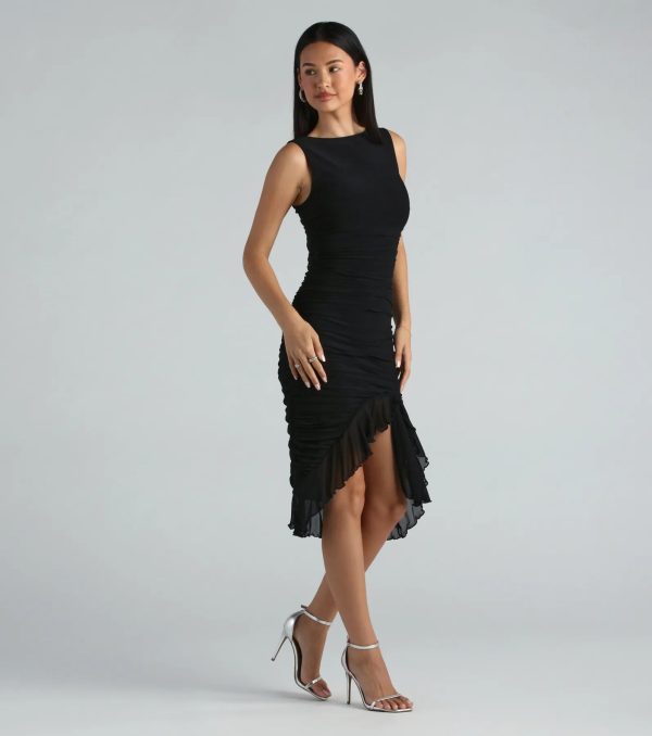 Casey Formal Mesh High Neck Ruffle Midi Dress - Image 3