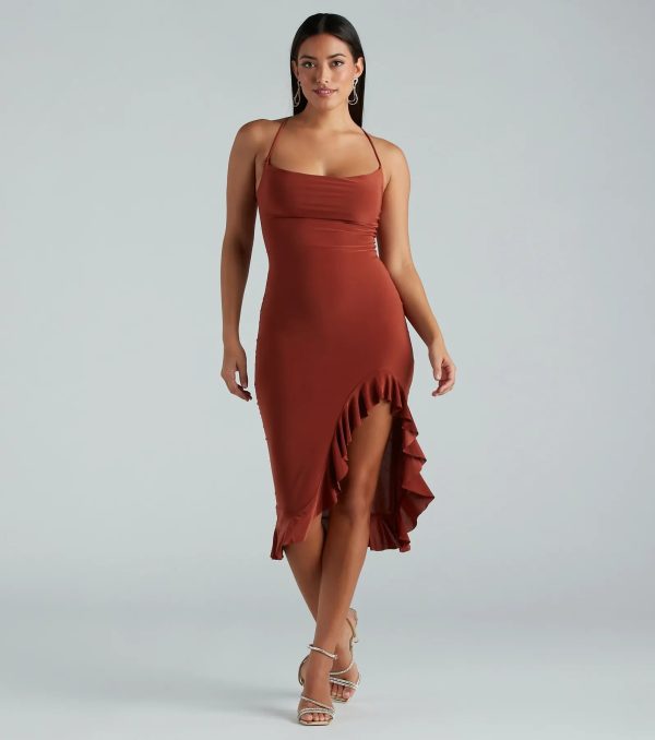 Perfect Moment Cowl Neck Ruffle Midi Dress - Image 5