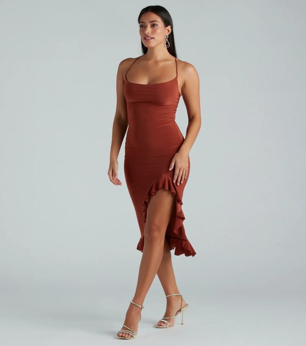 Perfect Moment Cowl Neck Ruffle Midi Dress - Image 7