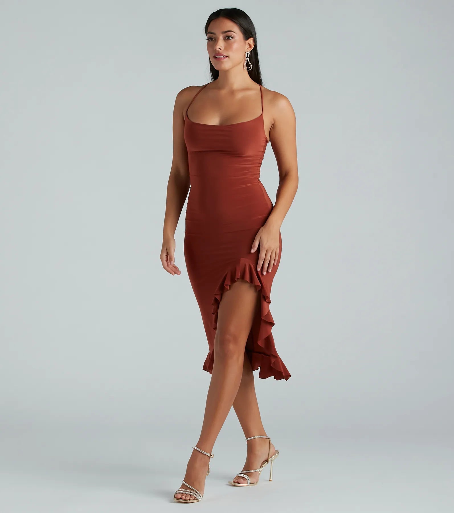 Perfect Moment Cowl Neck Ruffle Midi Dress - Image 7