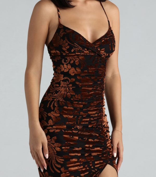 Moonlight Velvet Floral Lace-Up Midi Dress - Image 4