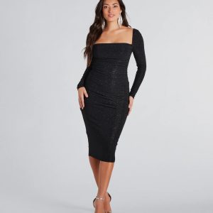 Greatest Hit Glitter Cowl Neck Midi Dress