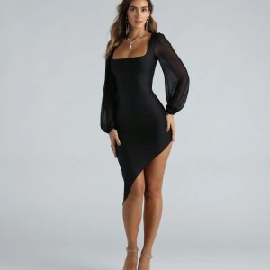 Time To Allure Asymmetric High Slit Midi Dress