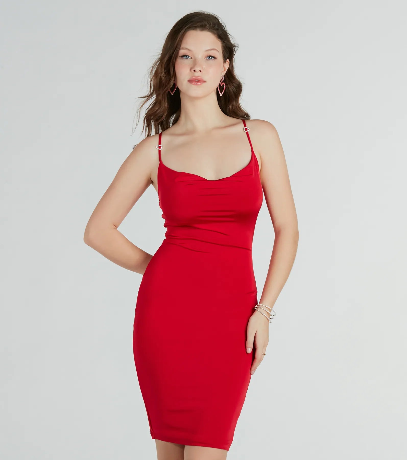 Love For Glam Rhinestone Heart Strap Midi Dress - Image 3