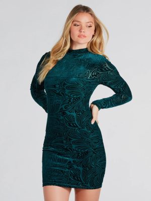 Retro Luxe Velvet Mock Neck Mini Dress