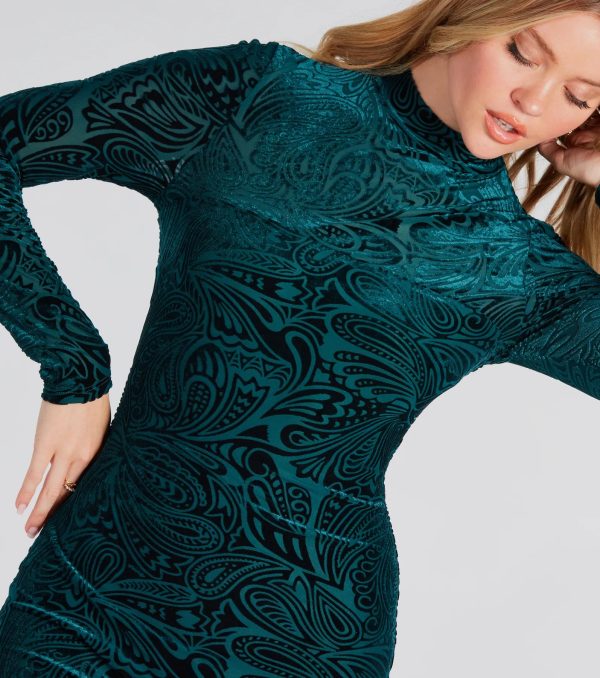 Retro Luxe Velvet Mock Neck Mini Dress - Image 3