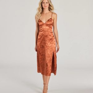 Chic Charm Floral Satin A-Line Midi Dress