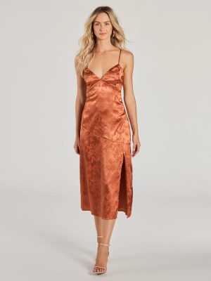 Chic Charm Floral Satin A-Line Midi Dress