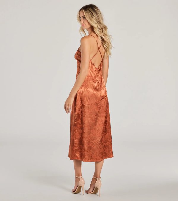 Chic Charm Floral Satin A-Line Midi Dress - Image 2