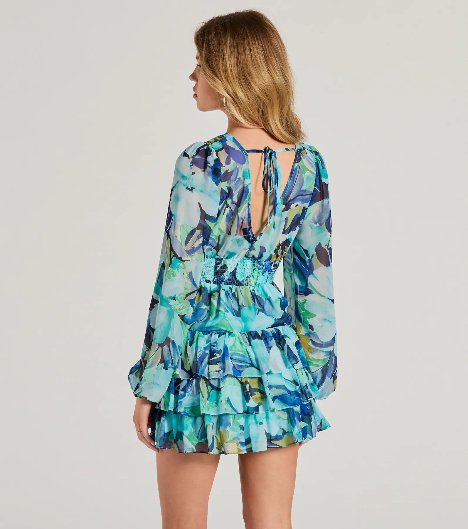 Right Impression V-Neck Floral Ruffle Skater Dress - Image 2