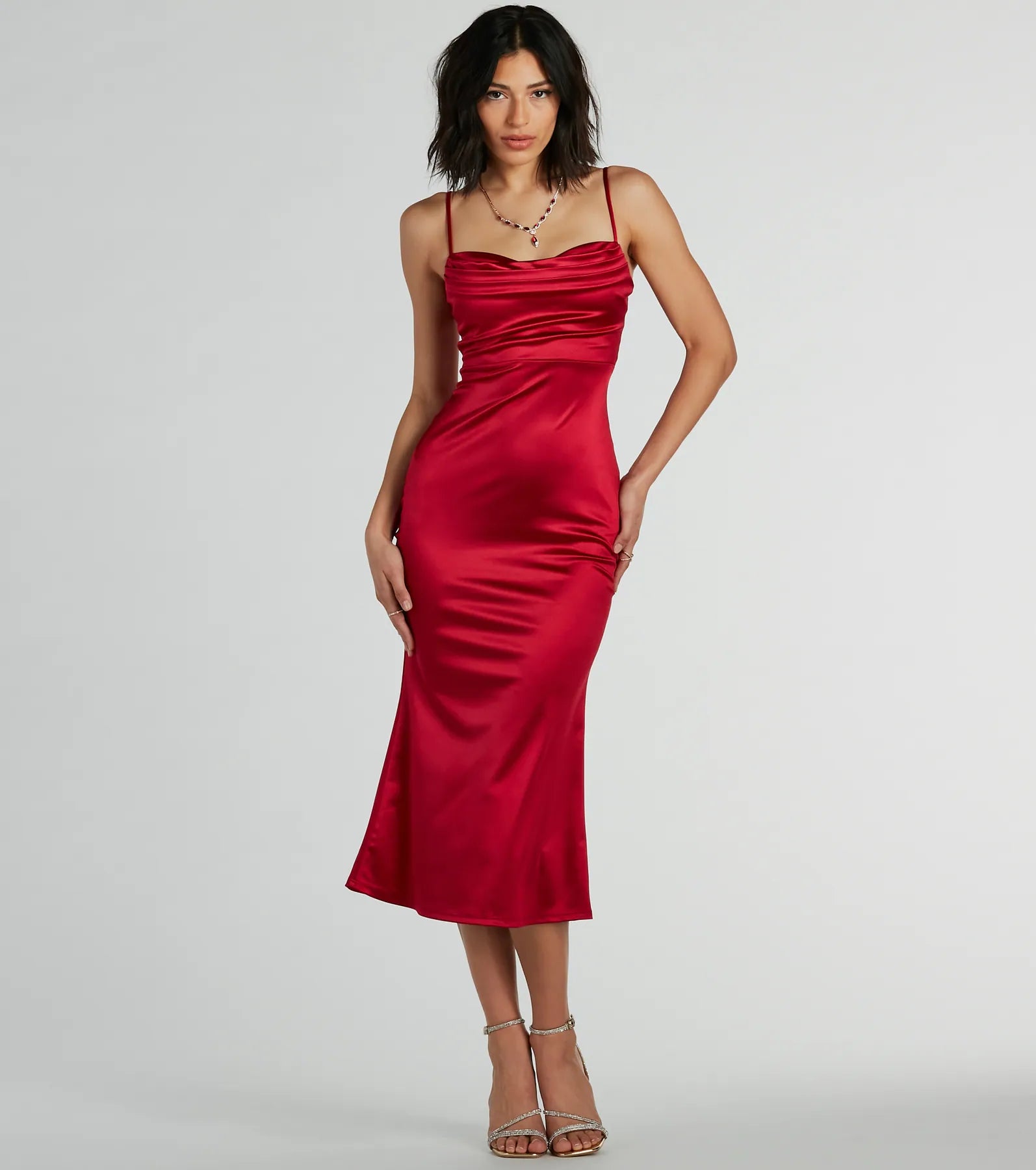Feeling Luxurious A-Line Satin Midi Dress - Image 4