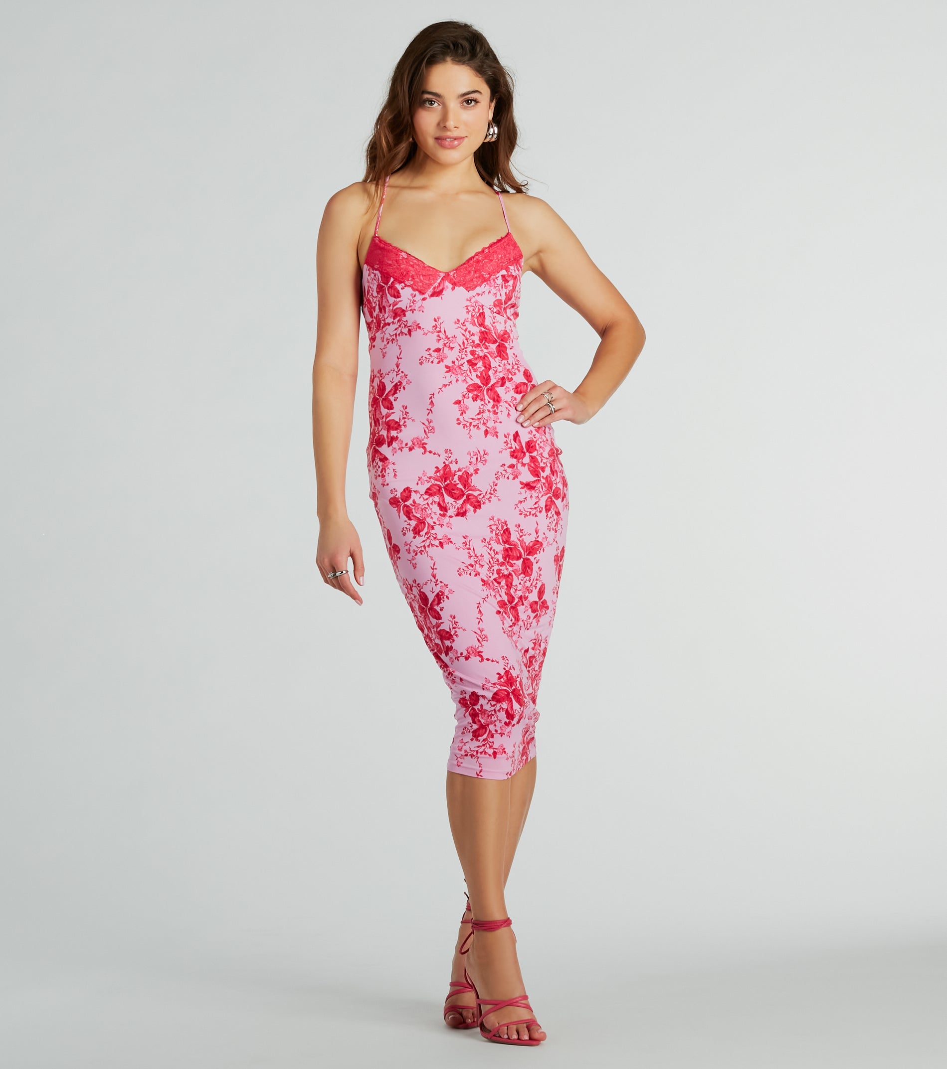 Make A Statement Lace Trim Floral Midi Dress - Image 4