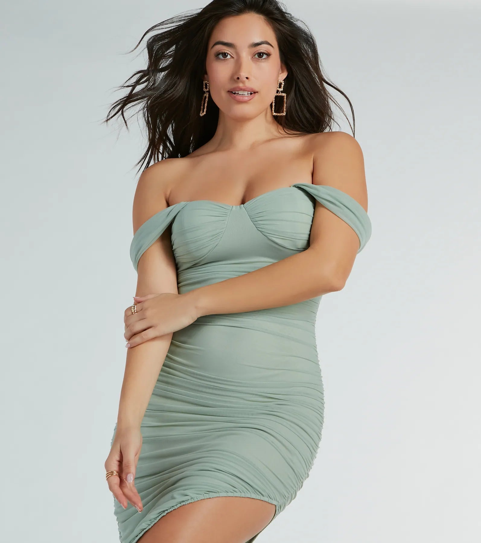 Chic Invite Off-The-Shoulder Mesh Midi Dress - Image 5