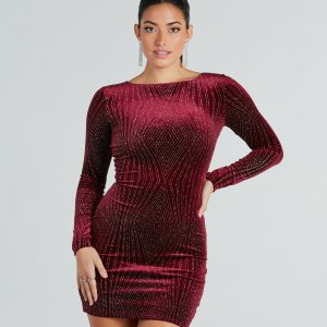 Luxe Energy Glitter Velvet Long Sleeve Mini Dress