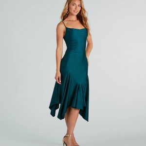 Refined Chic Cowl Ruffled Midi Dress