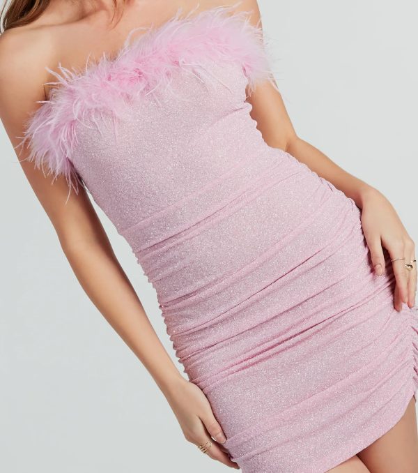 Radiant Glow Feather Trim Glitter Mini Dress - Image 16
