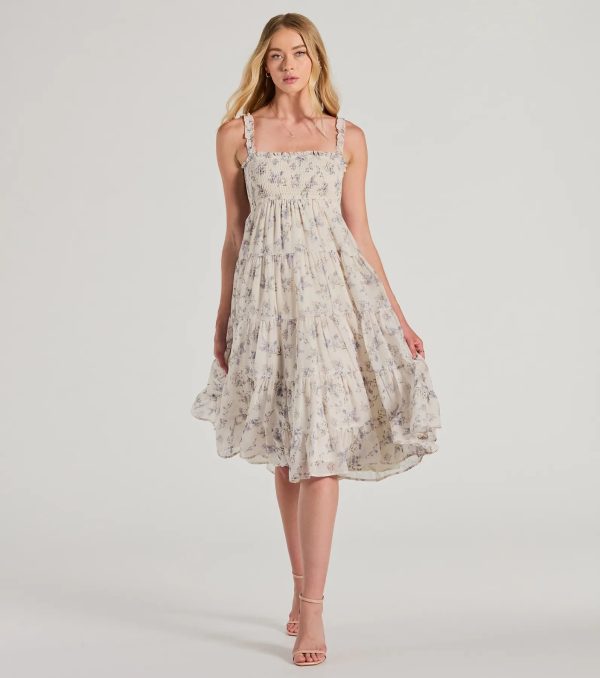 Effortless Love Ruffled Floral Chiffon Midi Dress - Image 5