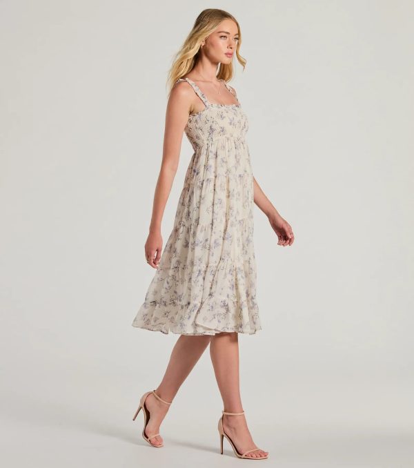 Effortless Love Ruffled Floral Chiffon Midi Dress - Image 8