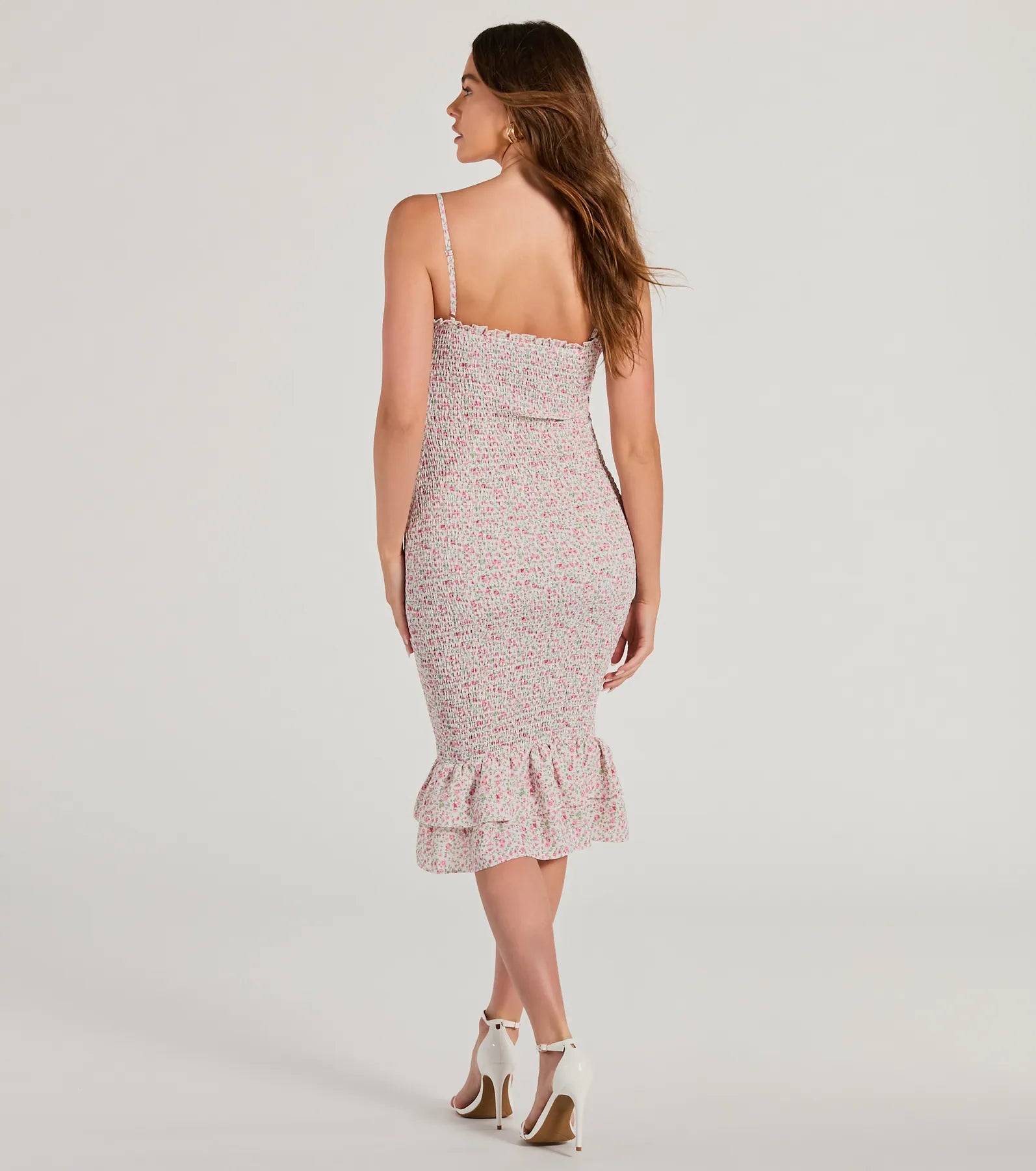 Dreamiest Summer Smocked Floral Chiffon Midi Dress - Image 2