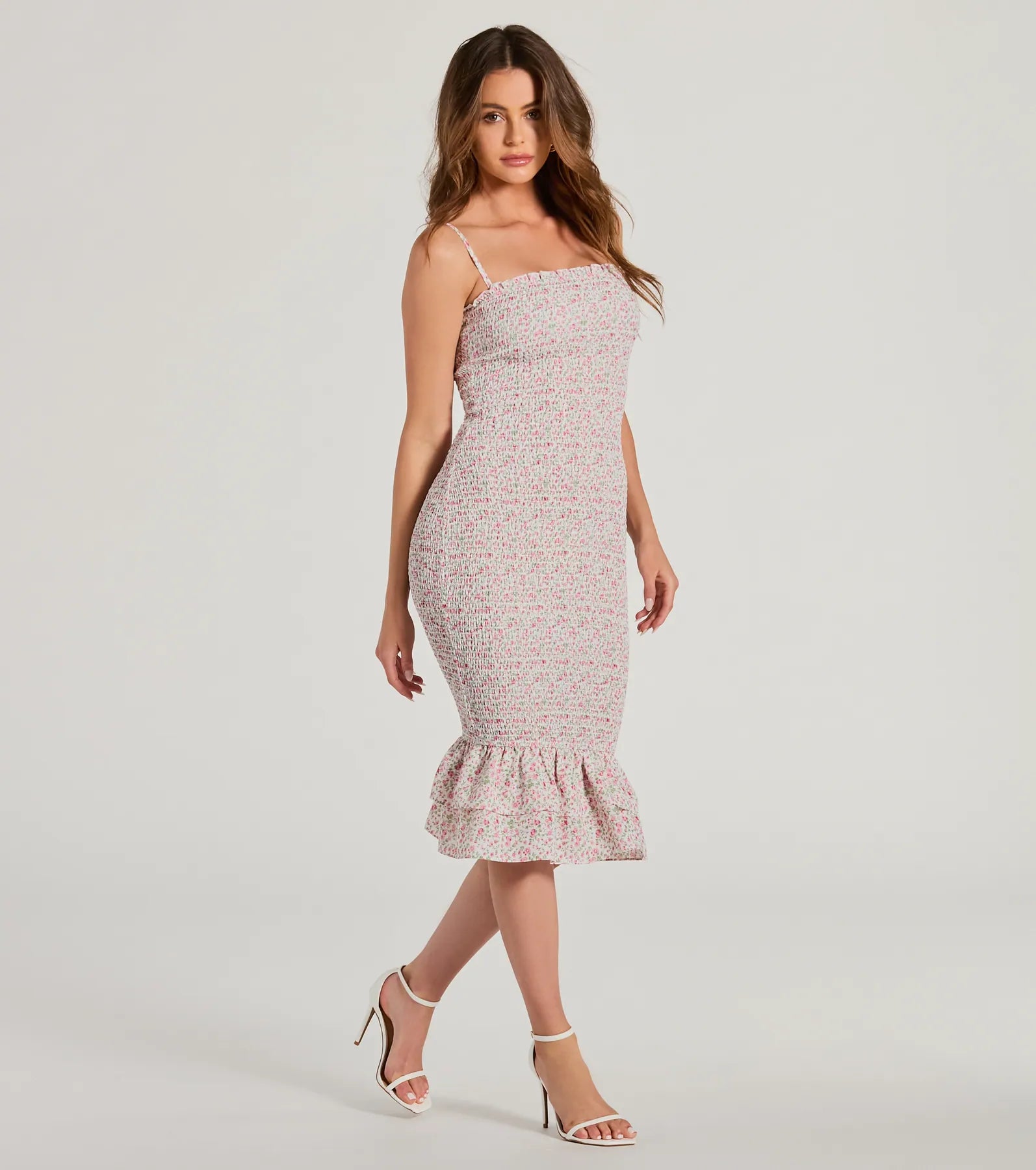 Dreamiest Summer Smocked Floral Chiffon Midi Dress - Image 4