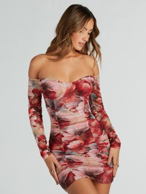 Bold Bloom Off-The-Shoulder Floral Mesh Mini Dress