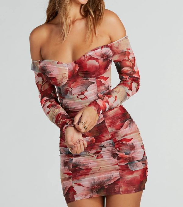 Bold Bloom Off-The-Shoulder Floral Mesh Mini Dress - Image 4