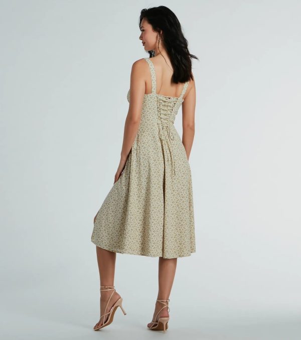Delightful Cutie Corset Lace-Up Floral Midi Dress - Image 2