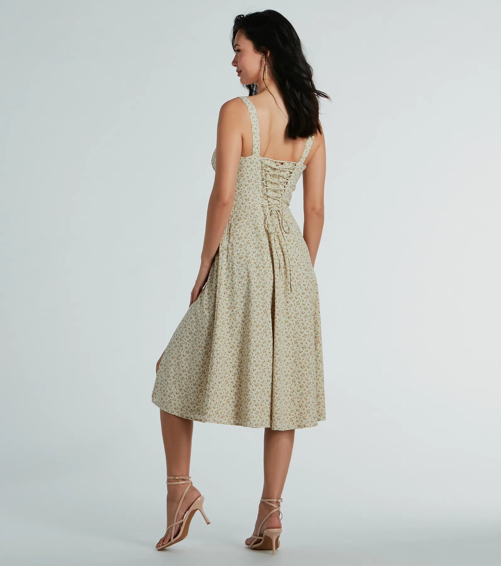 Delightful Cutie Corset Lace-Up Floral Midi Dress - Image 2