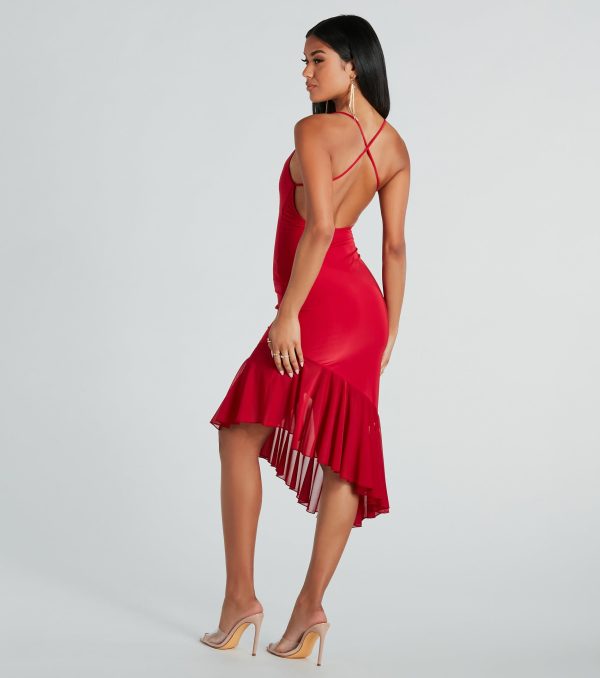 Timeless Allure Cowl Neck Mesh Ruffle Midi Dress - Image 2