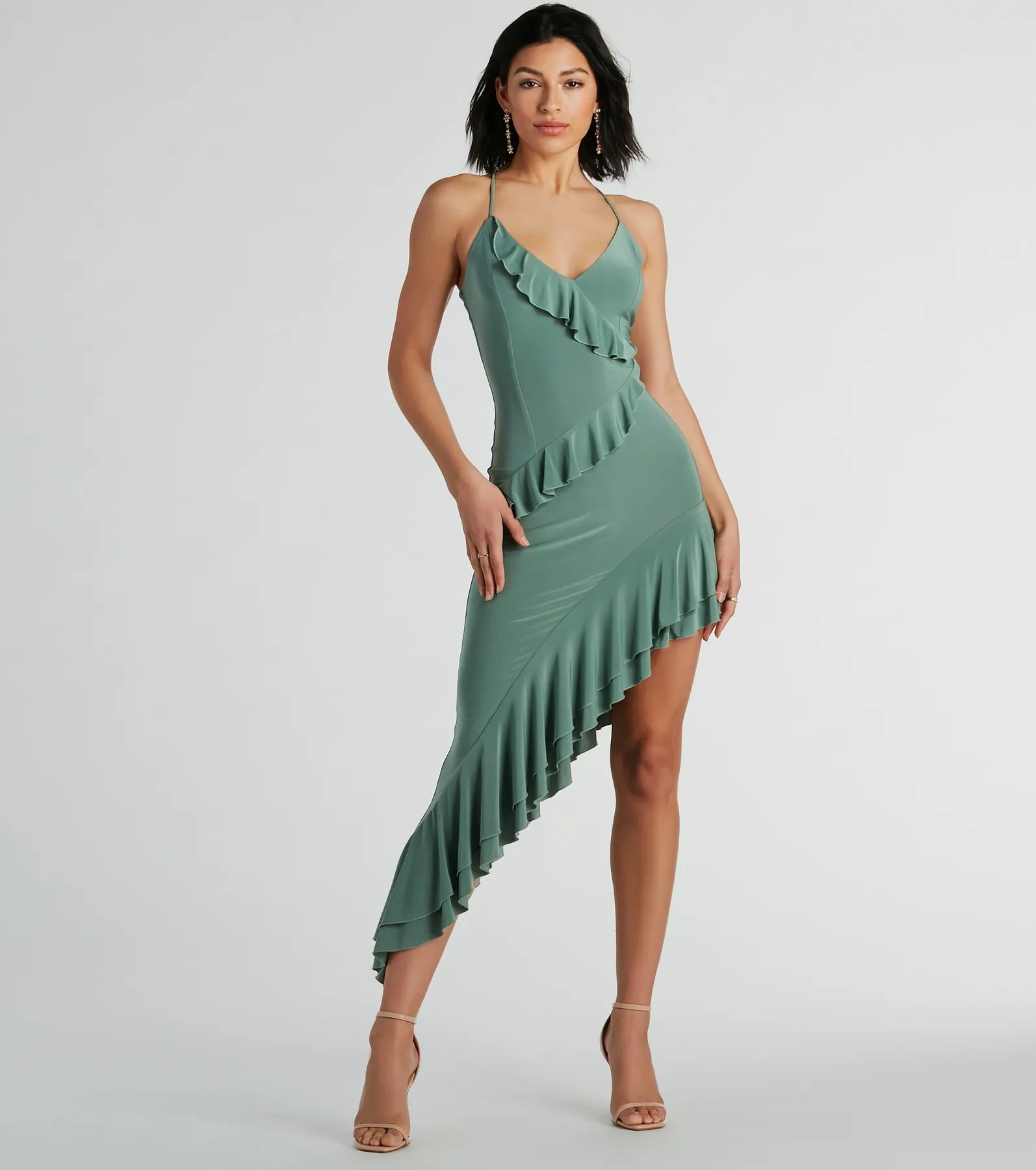 Iconic Flair Ruffled Asymmetrical Midi Dress - Image 3