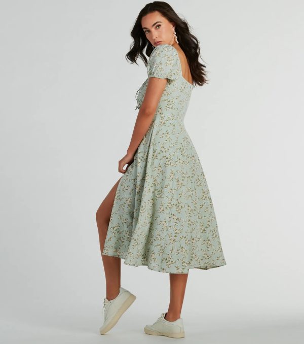 RSVP To Cute Ditsy Wildflower Tie A-Line Midi Dress - Image 2