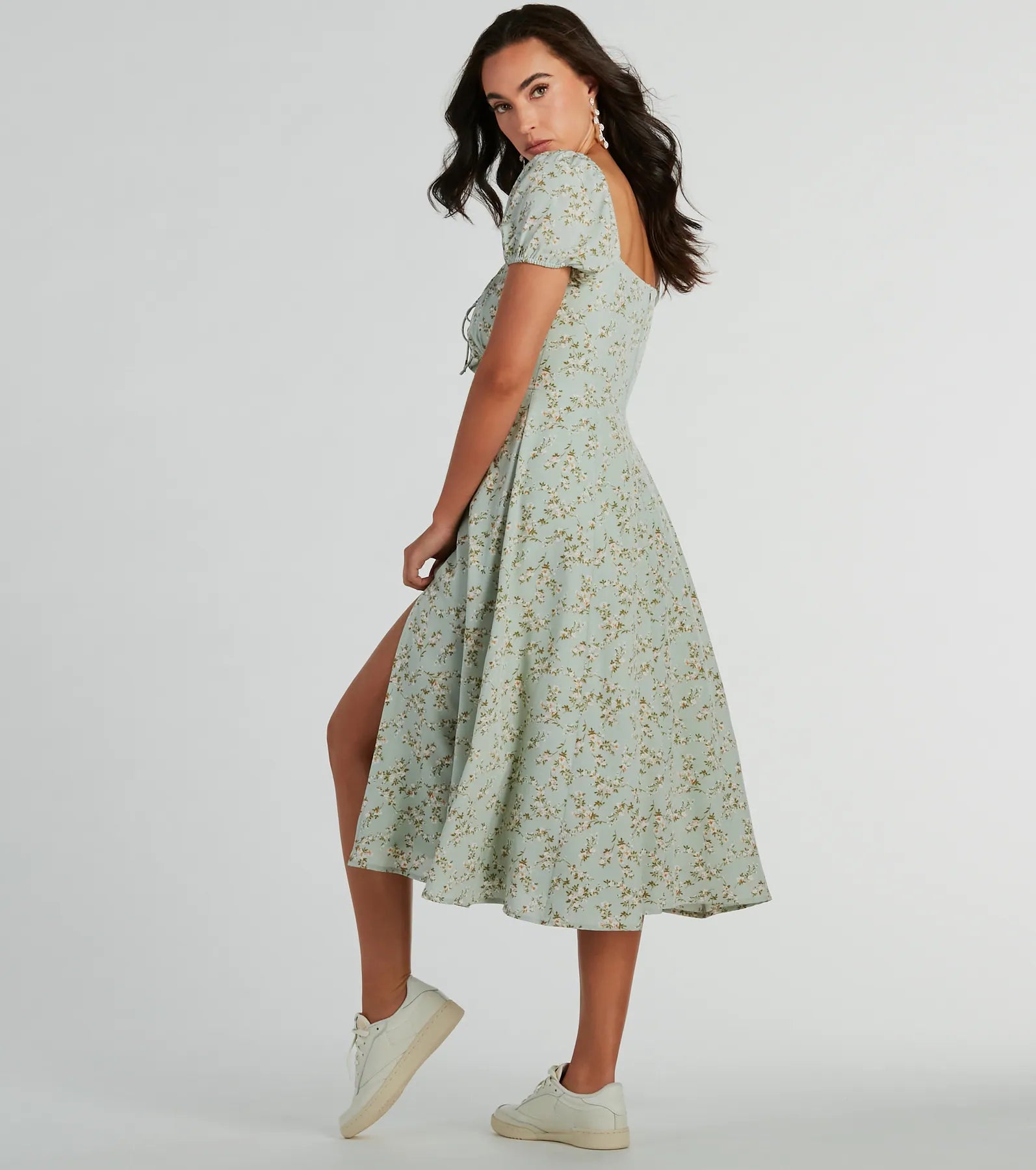 RSVP To Cute Ditsy Wildflower Tie A-Line Midi Dress - Image 2