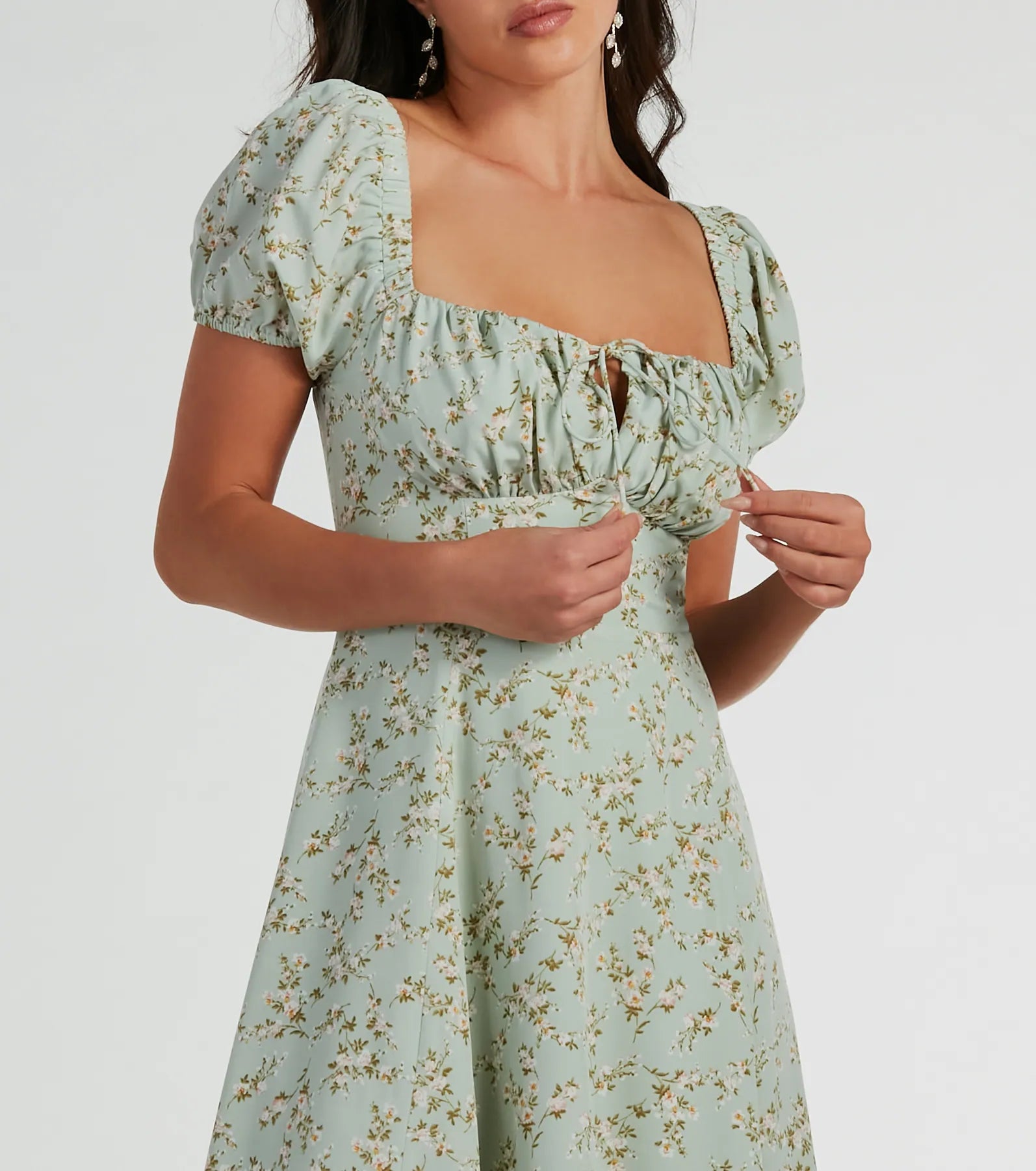 RSVP To Cute Ditsy Wildflower Tie A-Line Midi Dress - Image 3