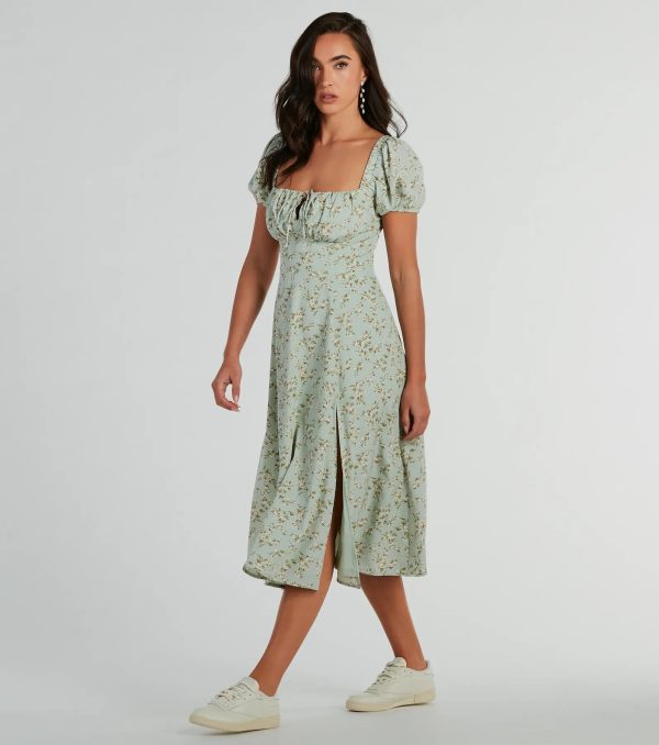 RSVP To Cute Ditsy Wildflower Tie A-Line Midi Dress - Image 4