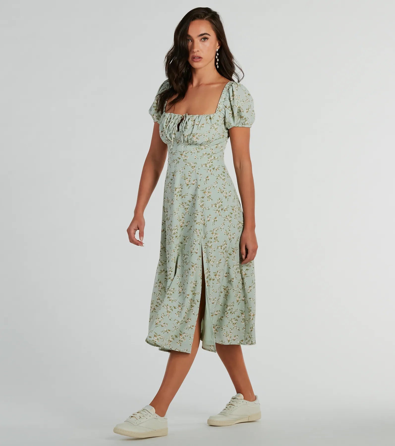 RSVP To Cute Ditsy Wildflower Tie A-Line Midi Dress - Image 4