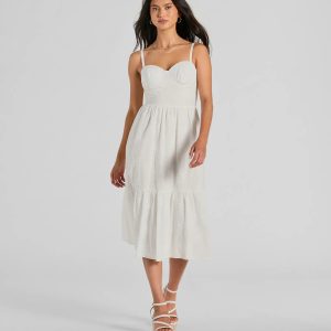 Playful Summer Sweetheart Ruffled Eyelet Midi Dress