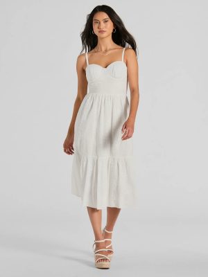 Playful Summer Sweetheart Ruffled Eyelet Midi Dress