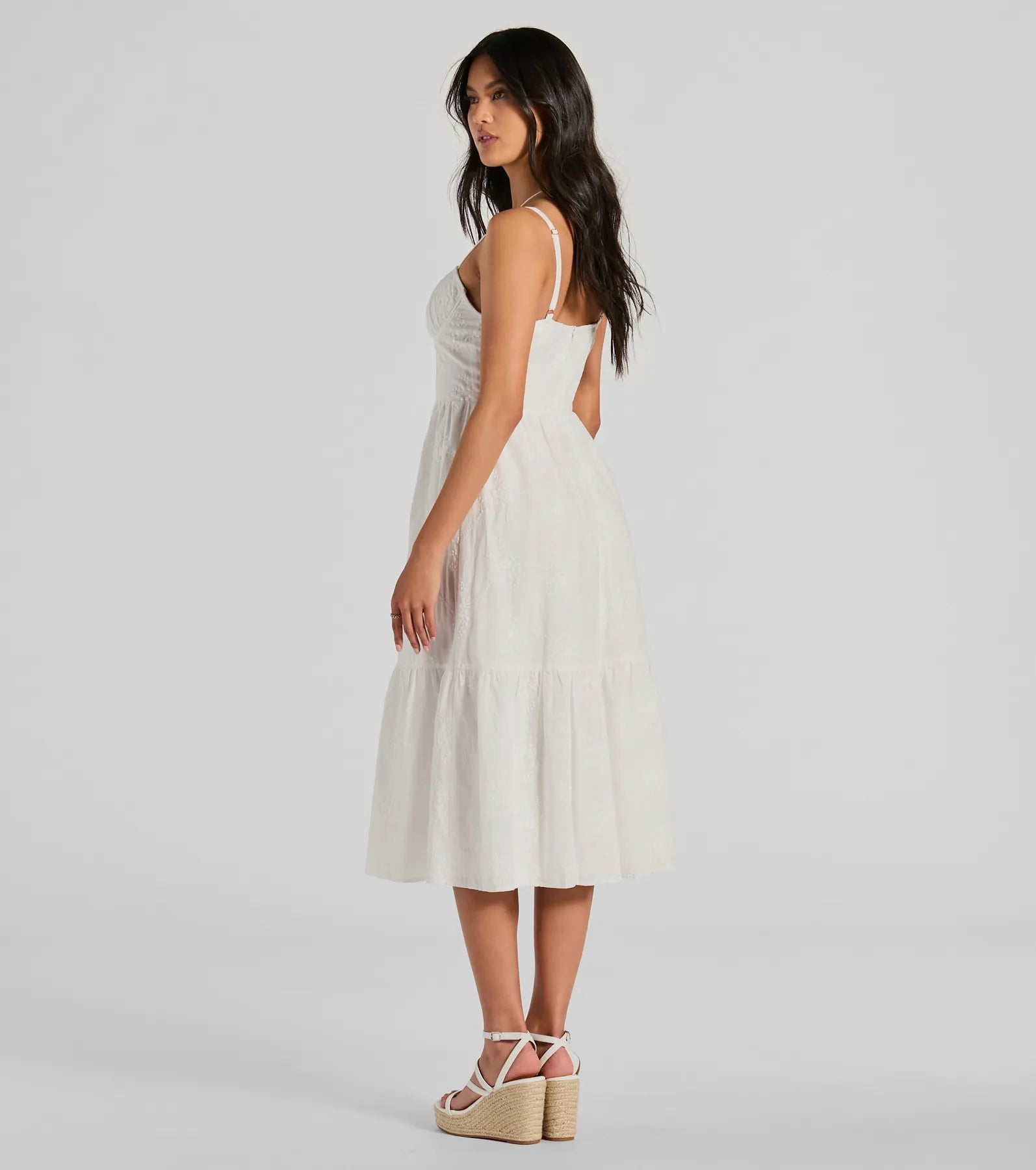 Playful Summer Sweetheart Ruffled Eyelet Midi Dress - Image 2