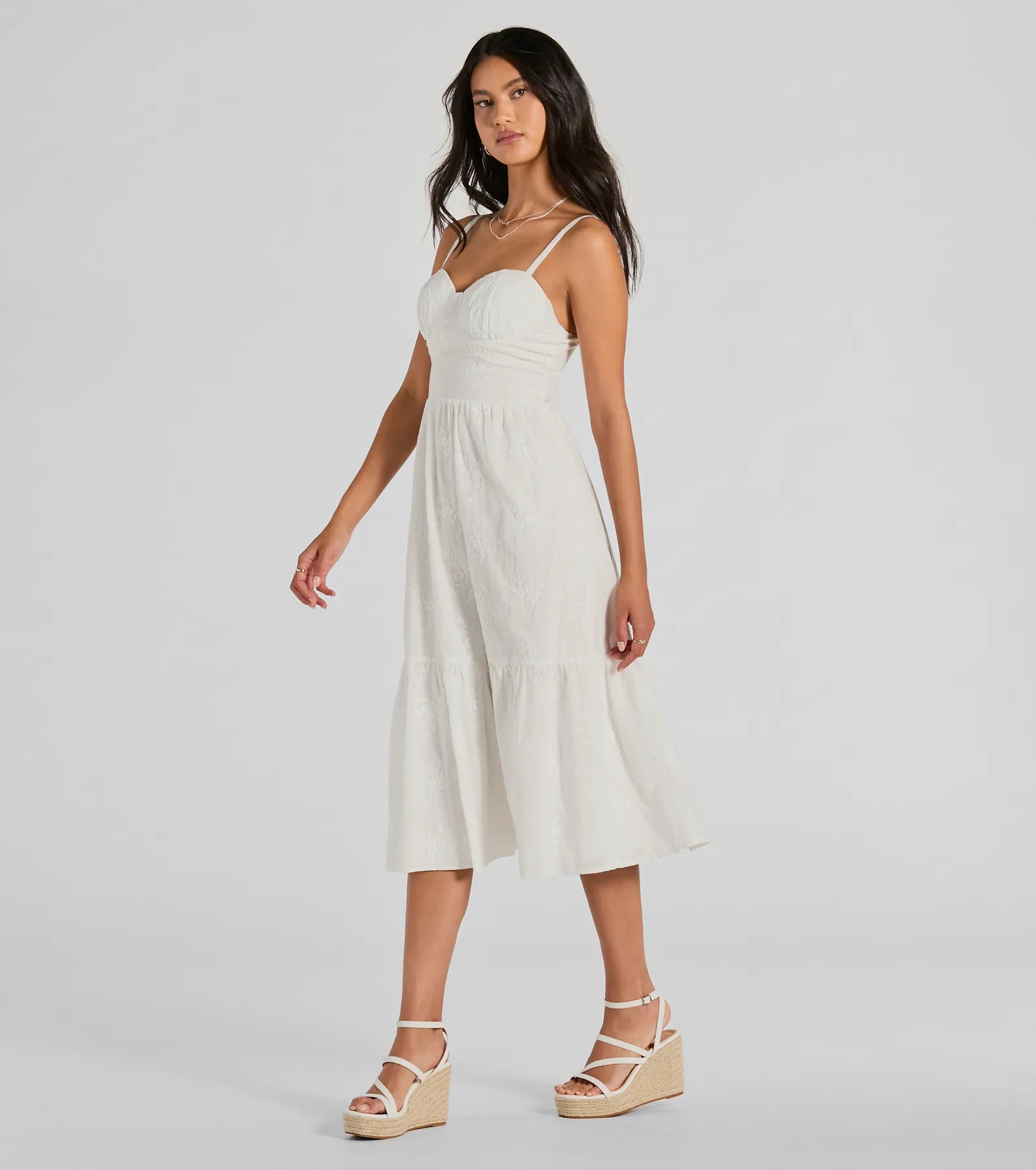 Playful Summer Sweetheart Ruffled Eyelet Midi Dress - Image 4