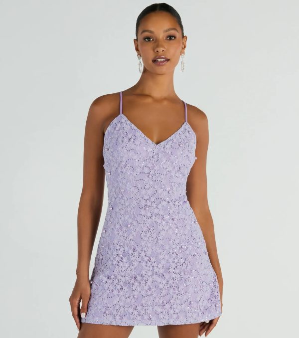 All The Splendor A-Line Faux Pearl Lace Mini Dress