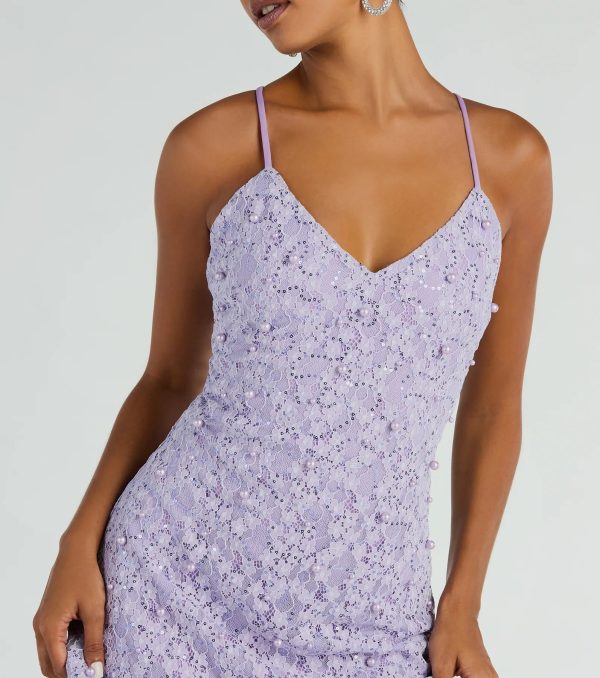 All The Splendor A-Line Faux Pearl Lace Mini Dress - Image 4