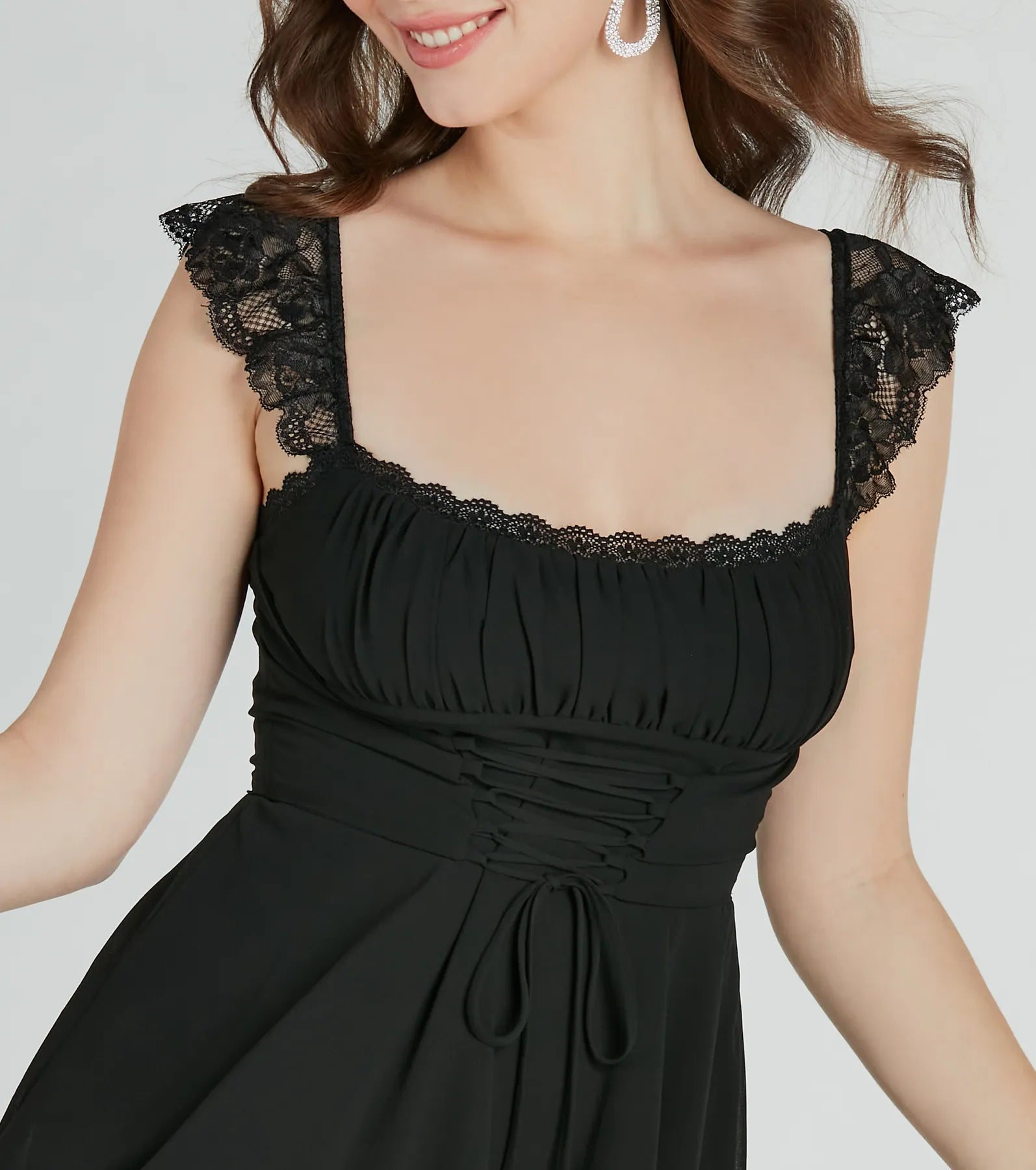 Dainty-Chic Lace-Trim Woven Corset Skater Dress - Image 5