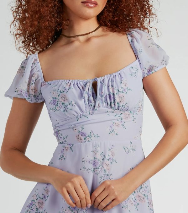 Sweetest Style Puff Sleeve Floral Chiffon Skater Dress - Image 4