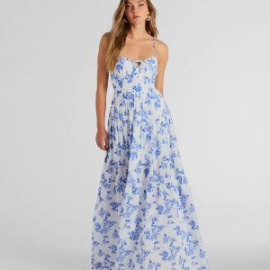 Charming Vibe Tie-Back Flowy Floral Woven Maxi Dress