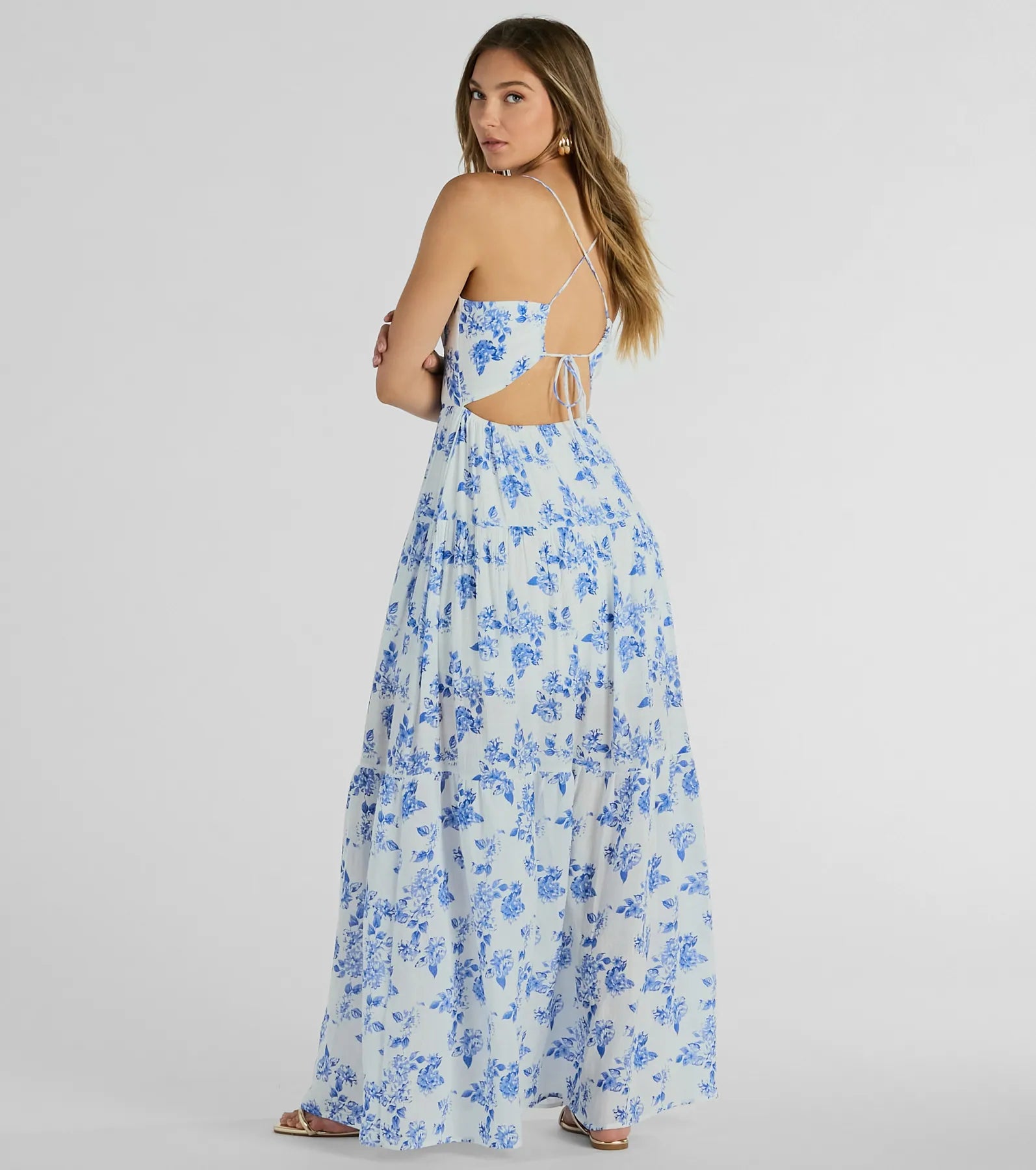 Charming Vibe Tie-Back Flowy Floral Woven Maxi Dress - Image 2